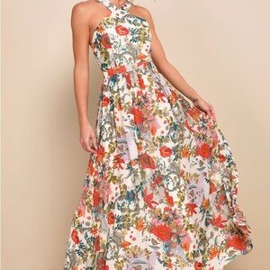 Lulus Lilia Cream Floral Print Maxi Dress